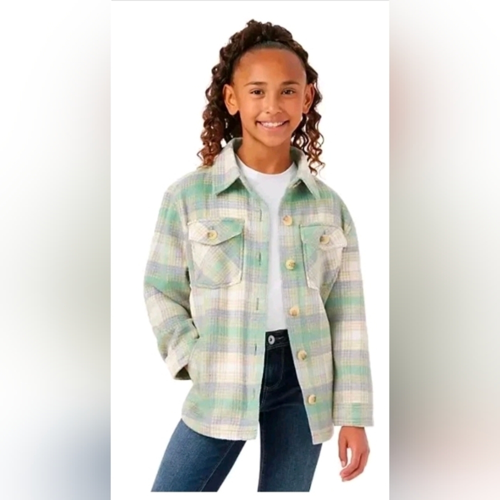 Member's Mark Girls Shacket Green Plaid